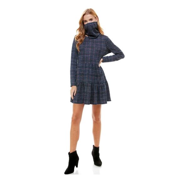 BEBOP Womens Long Sleeve Scoop Neck Short Fit + Flare Dress - Picture 1 of 3